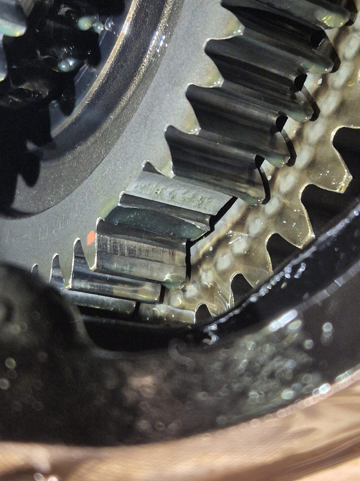 Transmission gear cluster removed for inspection